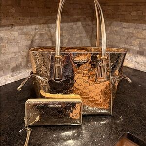 Michael Kors Shimmering Gold Tote and Wallet